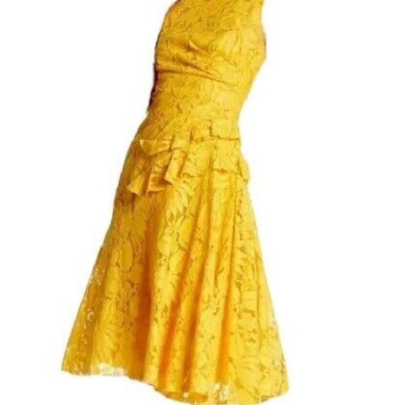 $3,800 NEW OSCAR DE LA RENTA YELLOW FLORAL GUIPURE LACE DRESS GOWN US 6 - Picture 8 of 16